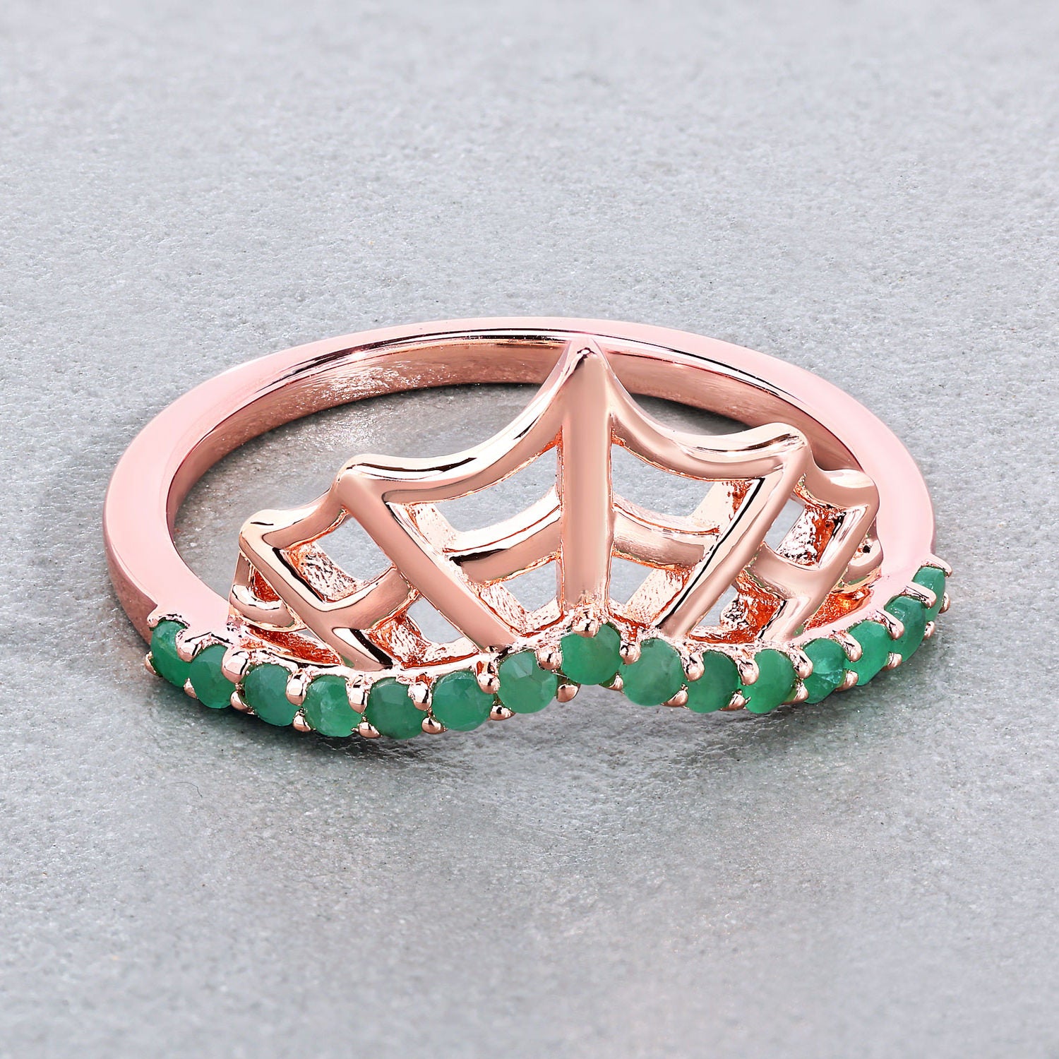 Emerald Spider Web Ring 0.24 Carats Gold Plated Silver
