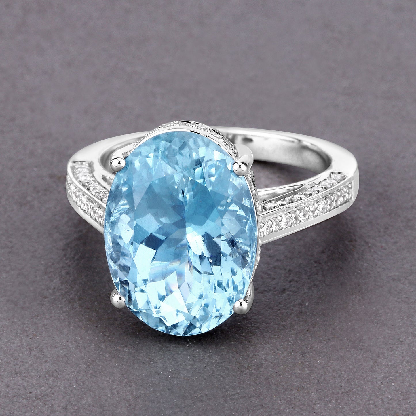 Aquamarine Ring With Diamonds 8.80 Carats 14K White Gold
