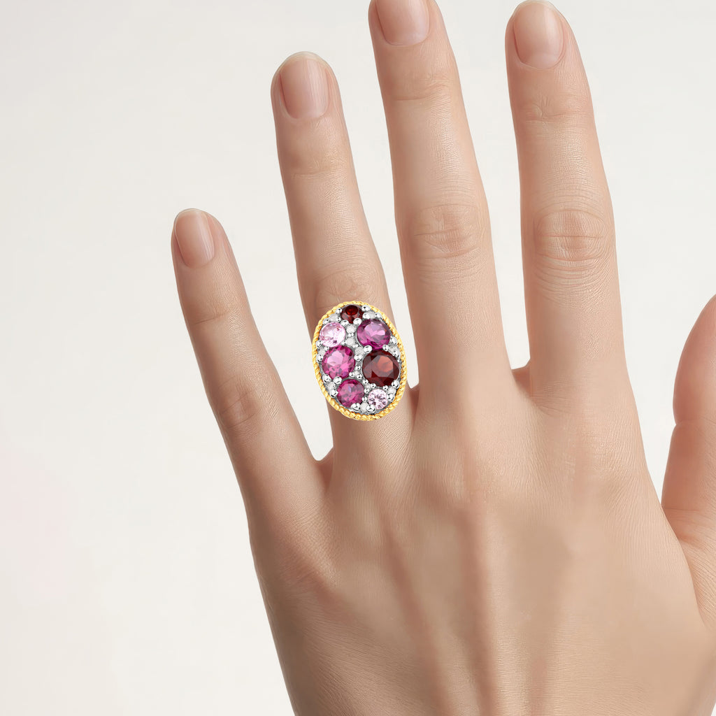 Natural Mixed Gemstones Ring 2.78 Carats Sterling Silver