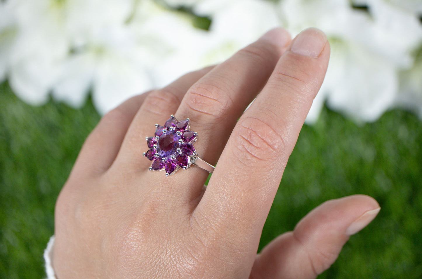 Amethyst Ring With Rhodolite Garnet 5.62 Carats Sterling Silver