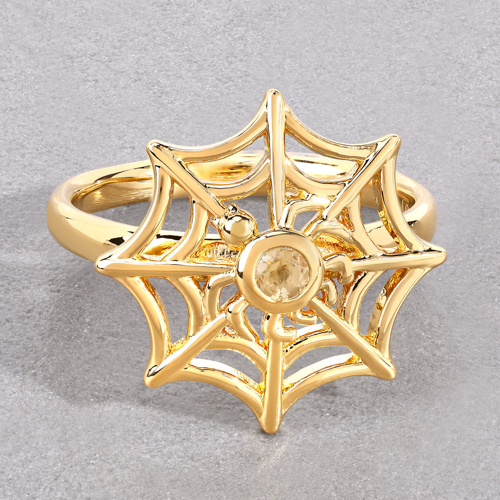 Citrine Spider Web Ring 0.08 Carats Gold Plated Silver