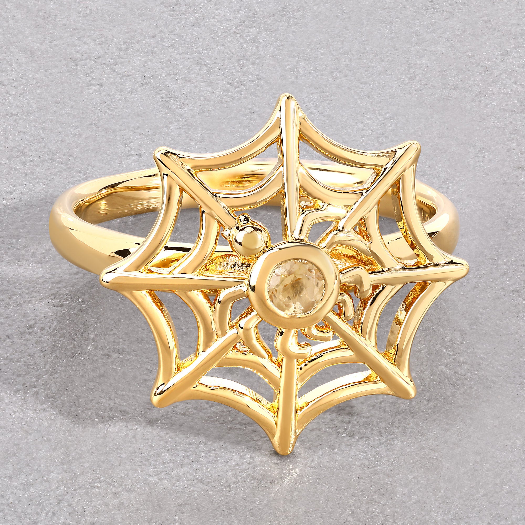 Citrine Spider Web Ring 0.08 Carats Gold Plated Silver