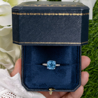 Blue Topaz Ring With White Topaz 4.58 Carats Sterling Silver
