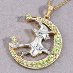 Peridot Witch Pendant With White Topaz 1.02 Carats Gold Plated Silver