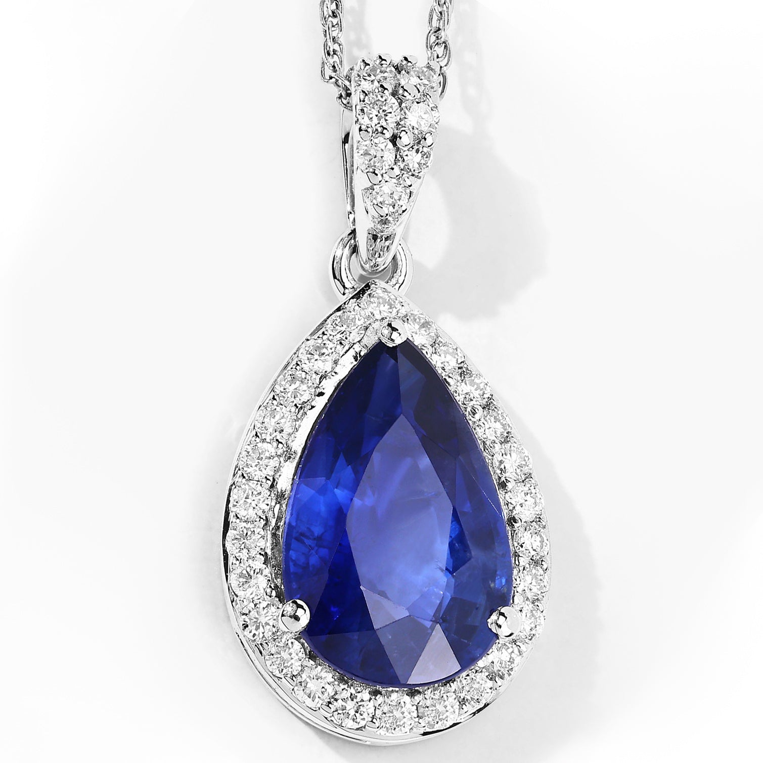 Blue Sapphire Pendant With Diamonds 2.96 Carats 18K White Gold