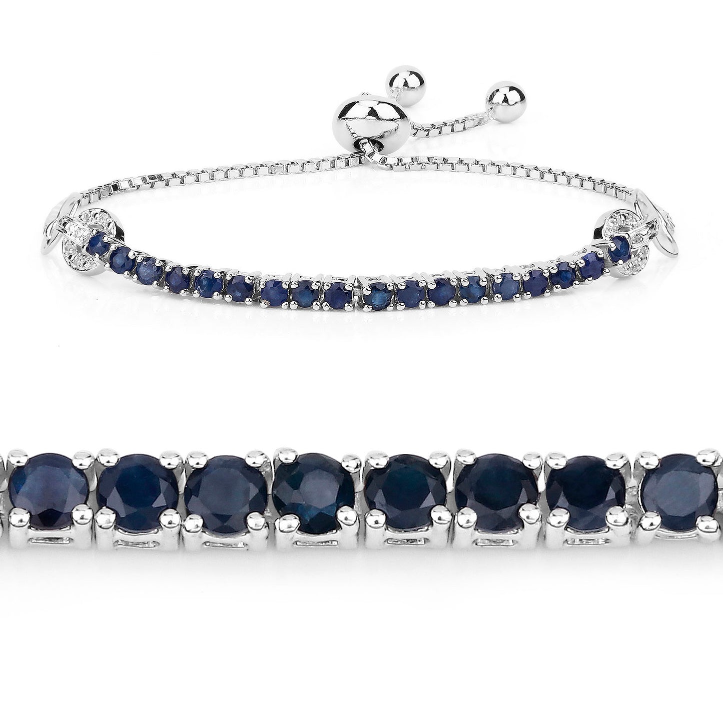 Blue Sapphire Bracelet With White Zircon 2.38 Carats Sterling Silver