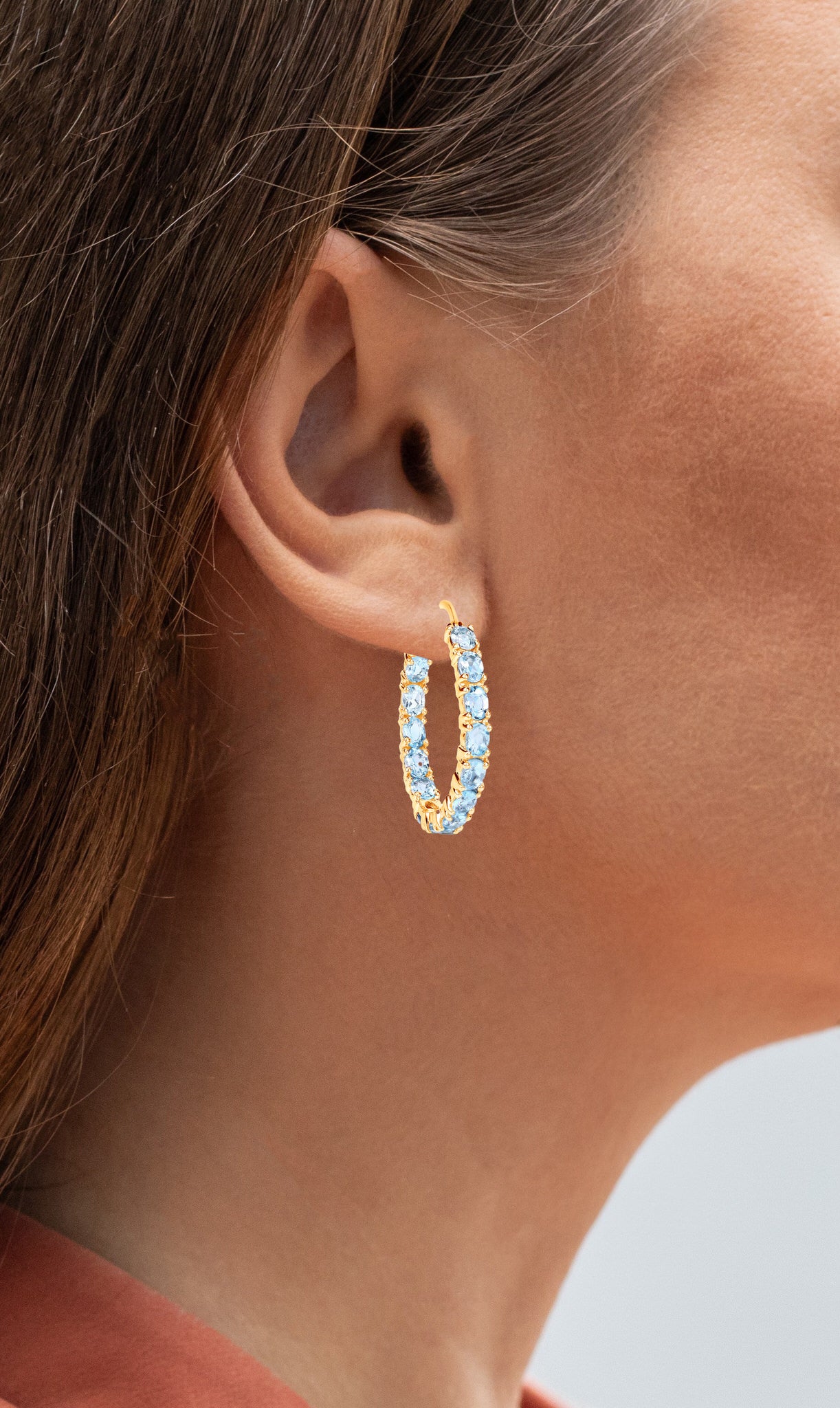 Blue Topaz Hoop Earrings 5.68 Carats Gold Plated Silver