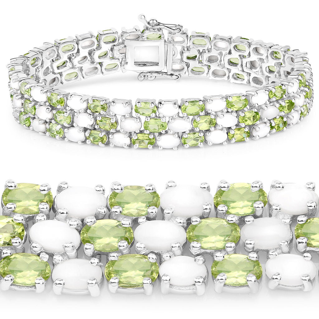 Peridot Tennis Bracelet With Opal 19.7 Carats Sterling Silver