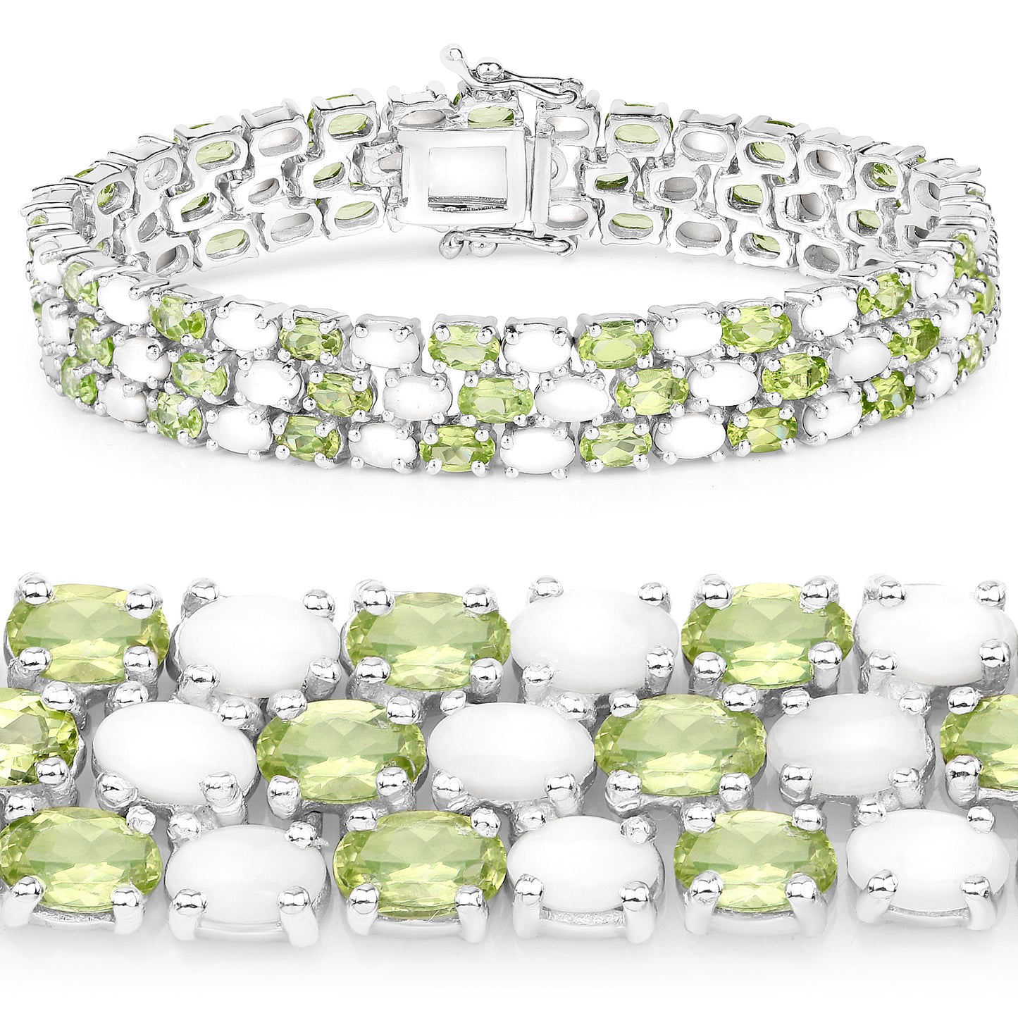 Peridot Tennis Bracelet With Opal 19.7 Carats Sterling Silver