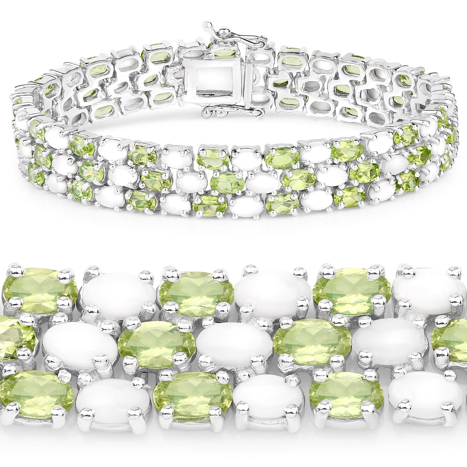 Peridot Tennis Bracelet With Opal 19.7 Carats Sterling Silver