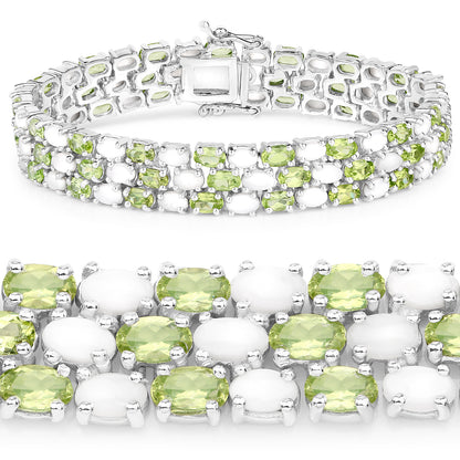 Peridot Tennis Bracelet With Opal 19.7 Carats Sterling Silver