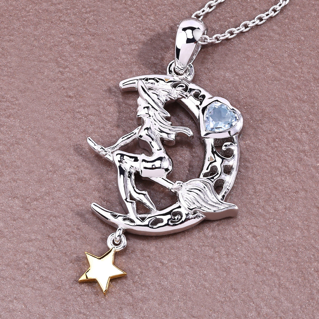Blue Topaz Witch Pendant 0.34 Carats Sterling Silver