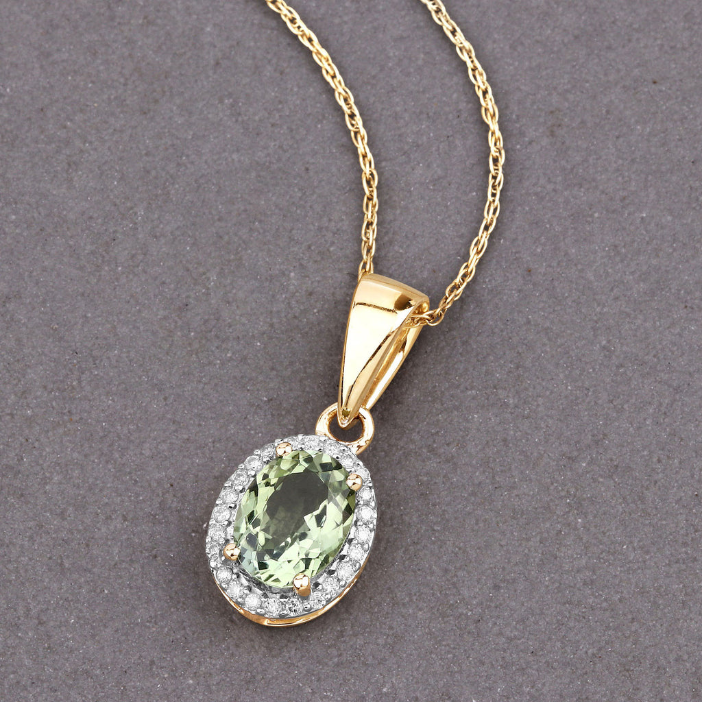 Green Tourmaline Pendant With Diamonds 1.24 Carats 14K Yellow Gold