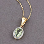 Green Tourmaline Pendant With Diamonds 1.24 Carats 14K Yellow Gold