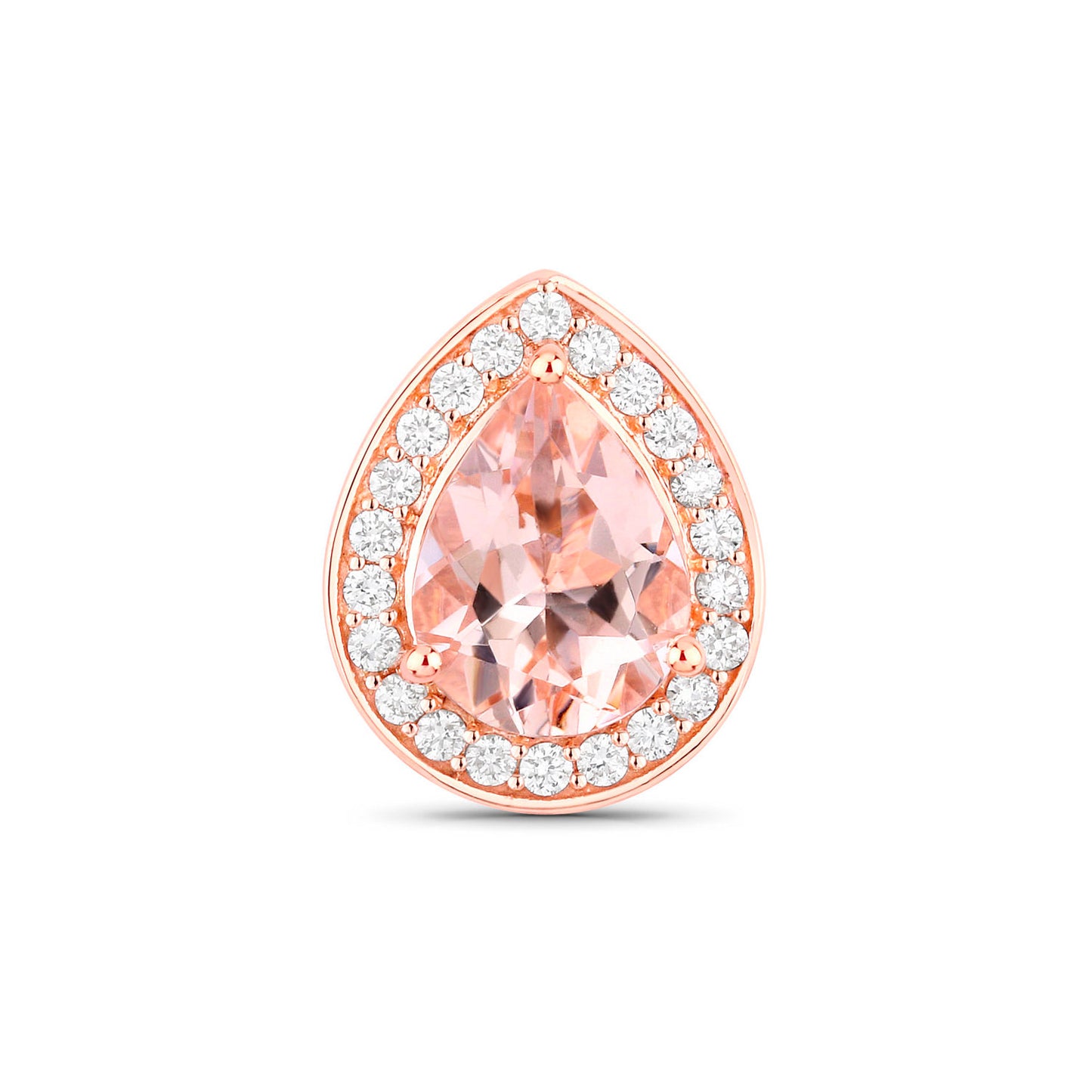 Morganite Pear Stud Earrings Diamond Halo 2 Carats 14K Rose Gold