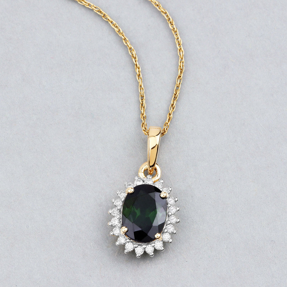 Green Tourmaline Pendant With Diamonds 1.36 Carats 14K Yellow Gold