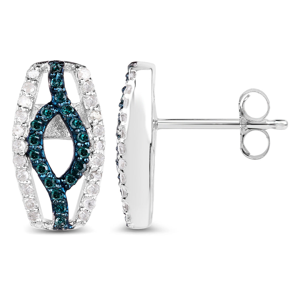 Blue Diamonds Earrings With White Diamonds 0.4 Carats Sterling Silver