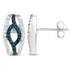 Blue Diamonds Earrings With White Diamonds 0.4 Carats Sterling Silver