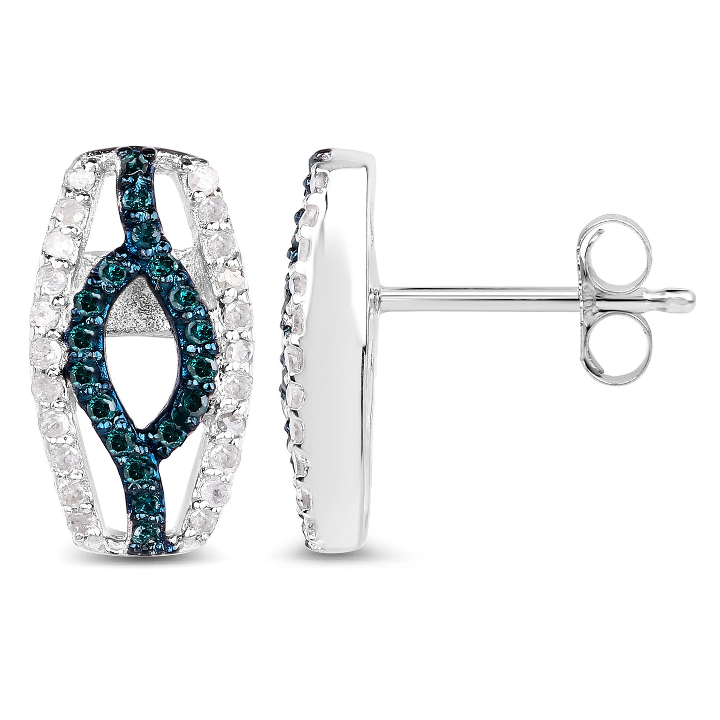 Blue Diamonds Earrings With White Diamonds 0.4 Carats Sterling Silver