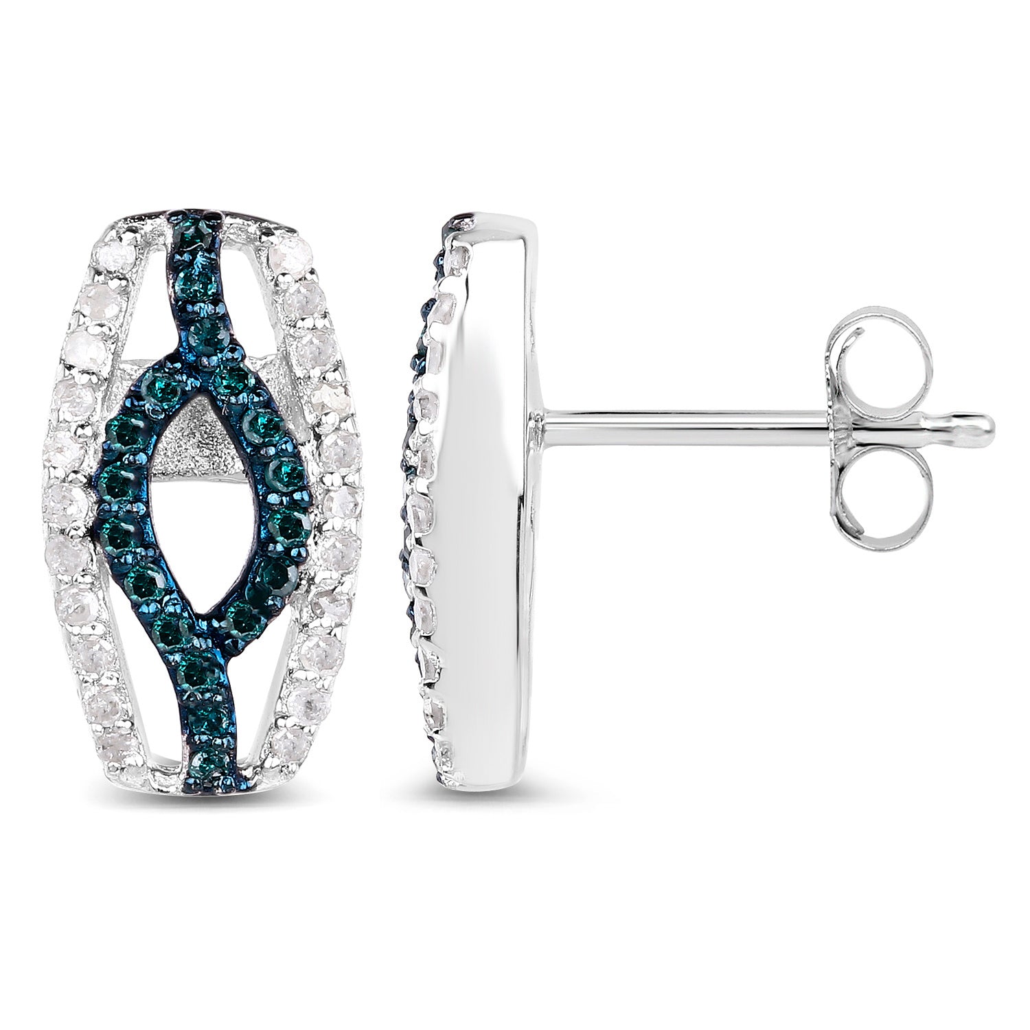 Blue Diamonds Earrings With White Diamonds 0.4 Carats Sterling Silver