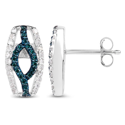 Blue Diamonds Earrings With White Diamonds 0.4 Carats Sterling Silver