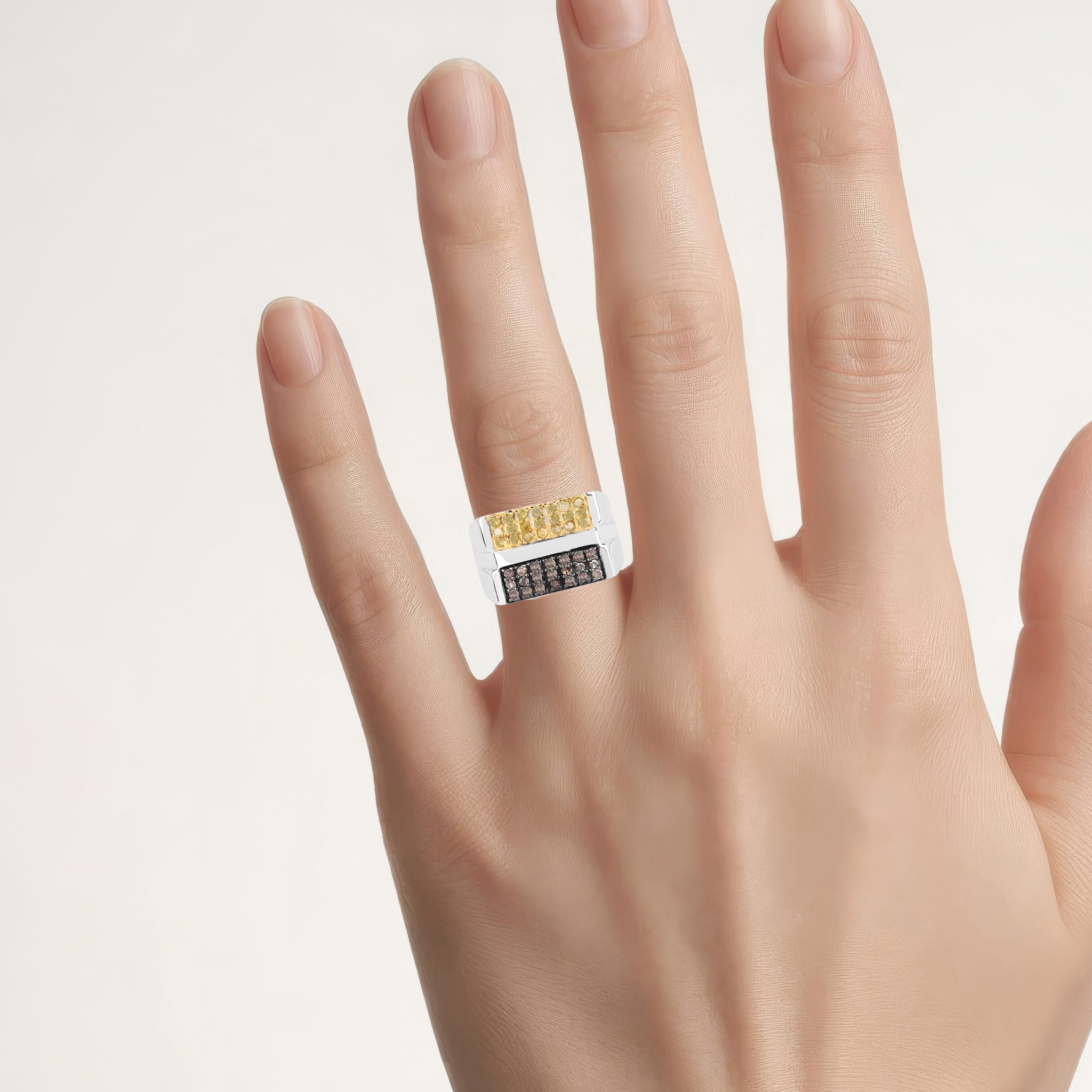 Champagne Diamond Ring With Yellow Diamond 0.6 Carats Sterling Silver