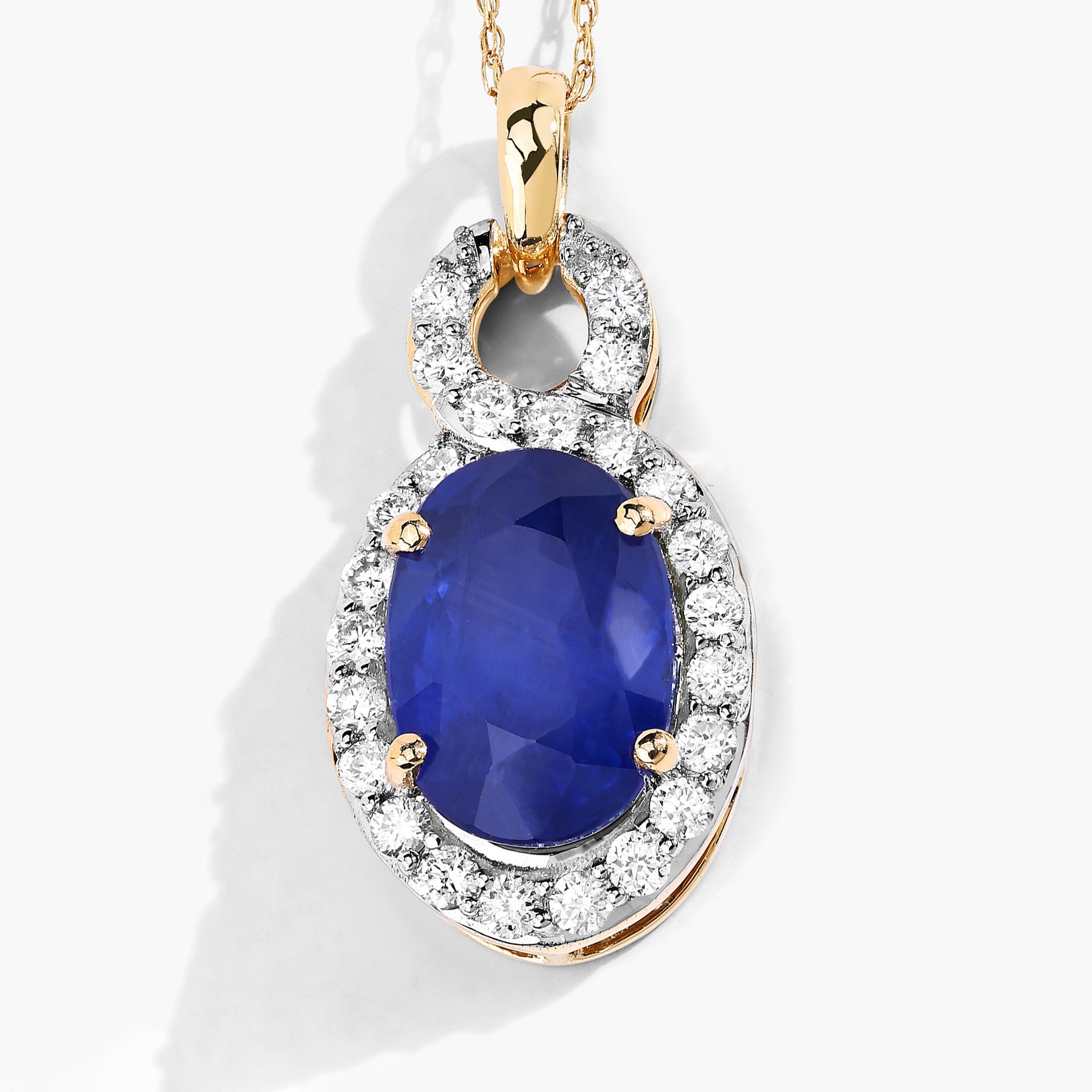 Blue Sapphire Pendant With Diamonds 3.58 Carats 18K Yellow Gold
