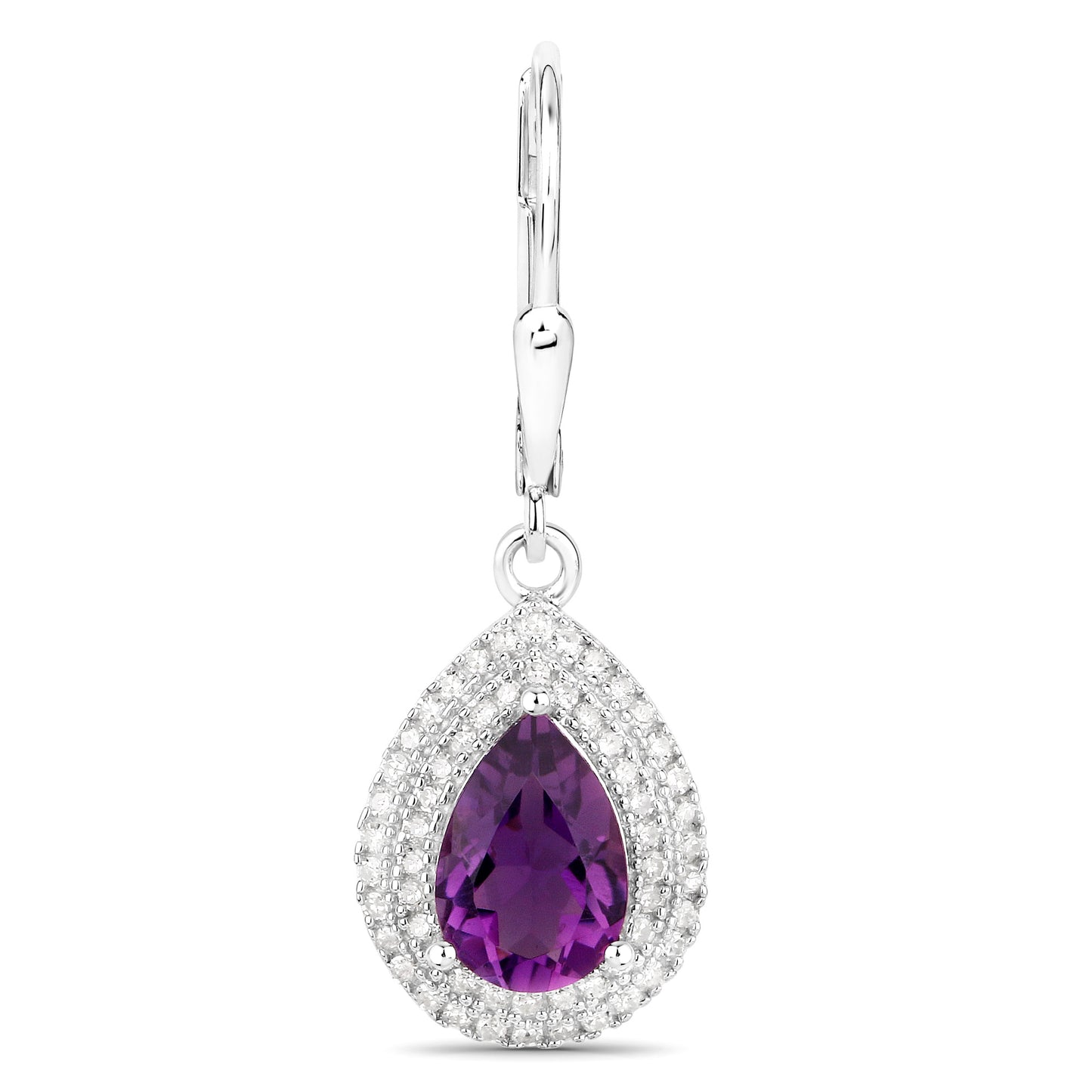 Natural Amethyst Dangle Earrings Diamond Halo  2.78 Carats