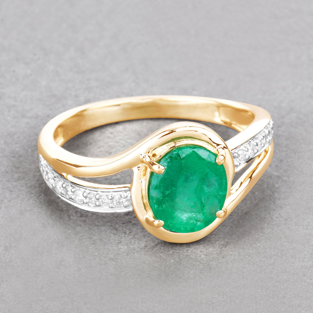 Zambian Emerald Ring With Diamonds 1.58 Carats 14K Yellow Gold