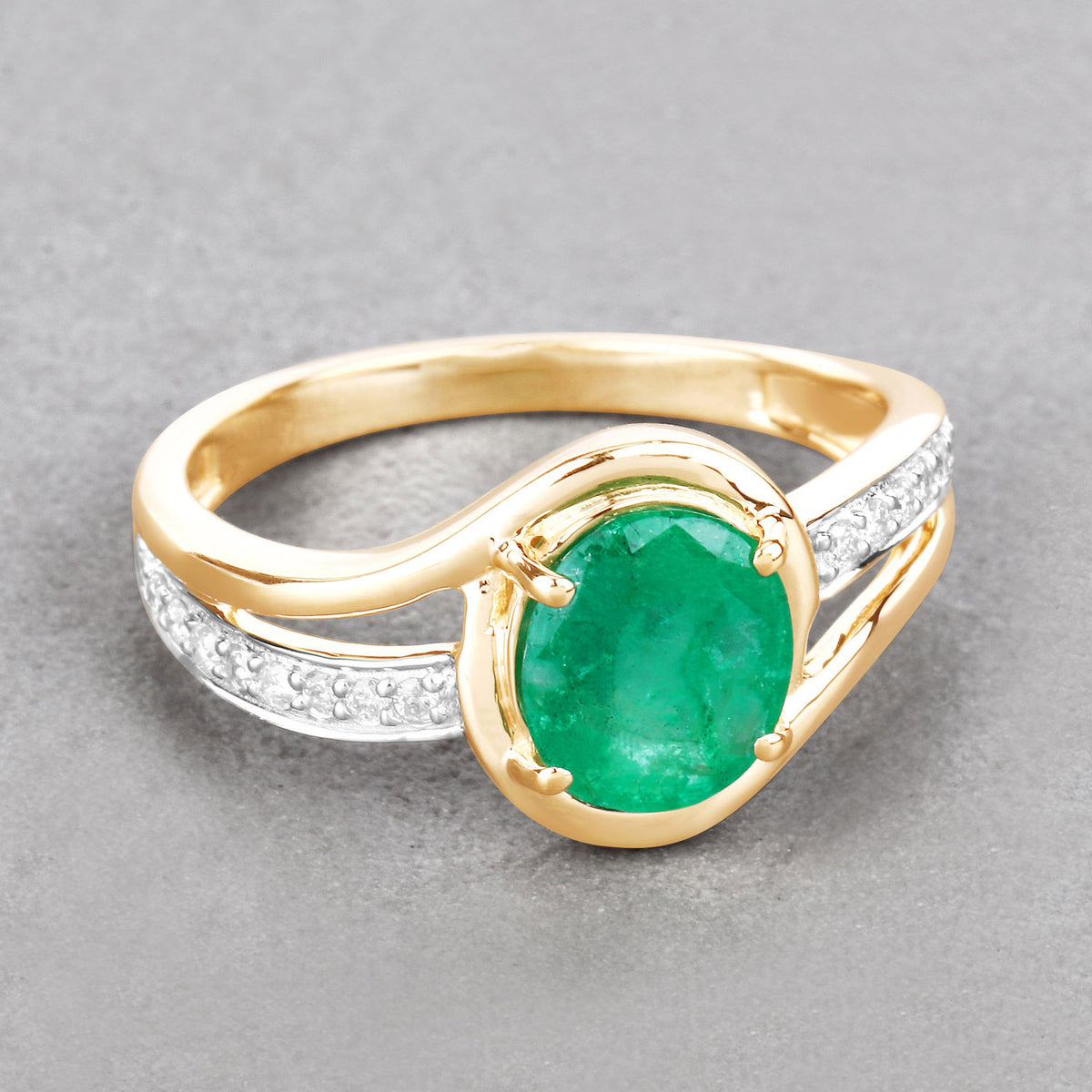 Zambian Emerald Ring With Diamonds 1.58 Carats 14K Yellow Gold