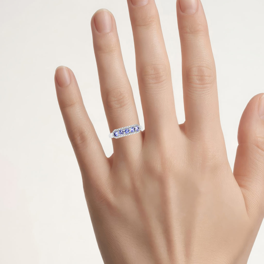 Tanzanite Ring With Diamonds 0.58 Carats 14K White Gold