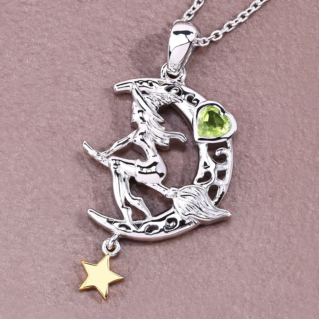 Peridot Flying Witch Pendant 0.24 Carats Sterling Silver