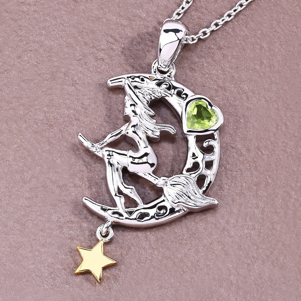 Peridot Flying Witch Pendant 0.24 Carats Sterling Silver