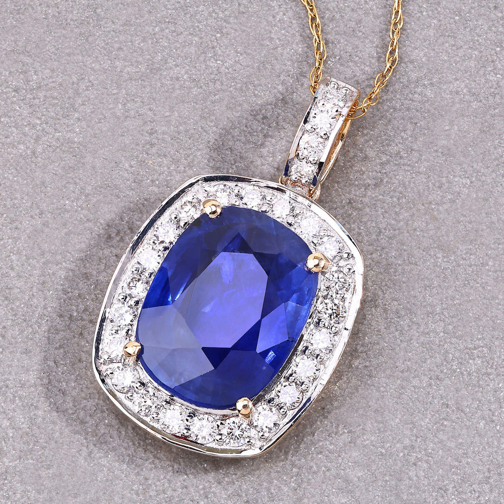 Blue Sapphire Pendant With Diamonds 3.98 Carats 18K Yellow Gold