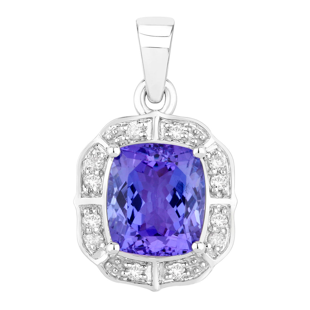 Natural Tanzanite Pendant With Diamonds 2.48 Carats 14K White Gold