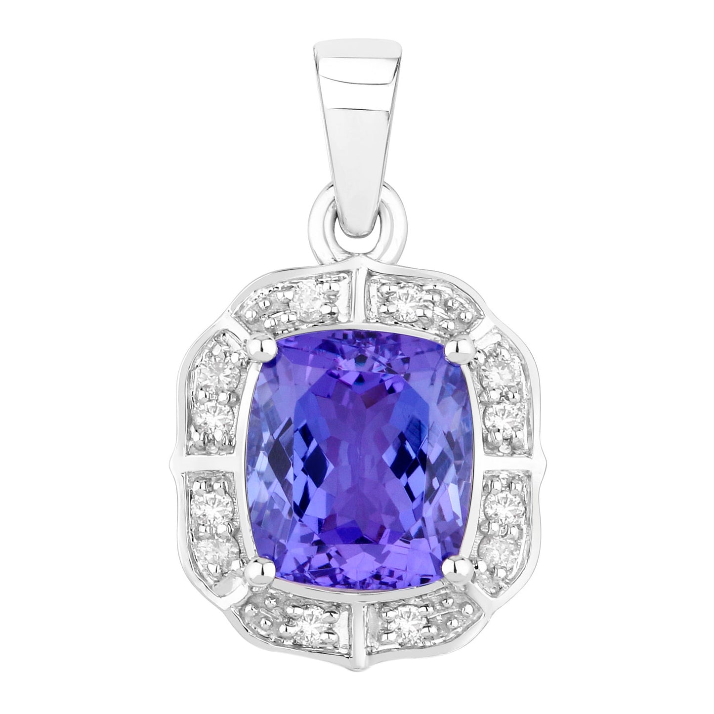 Natural Tanzanite Pendant With Diamonds 2.48 Carats 14K White Gold