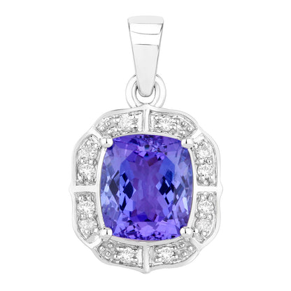 Natural Tanzanite Pendant With Diamonds 2.48 Carats 14K White Gold