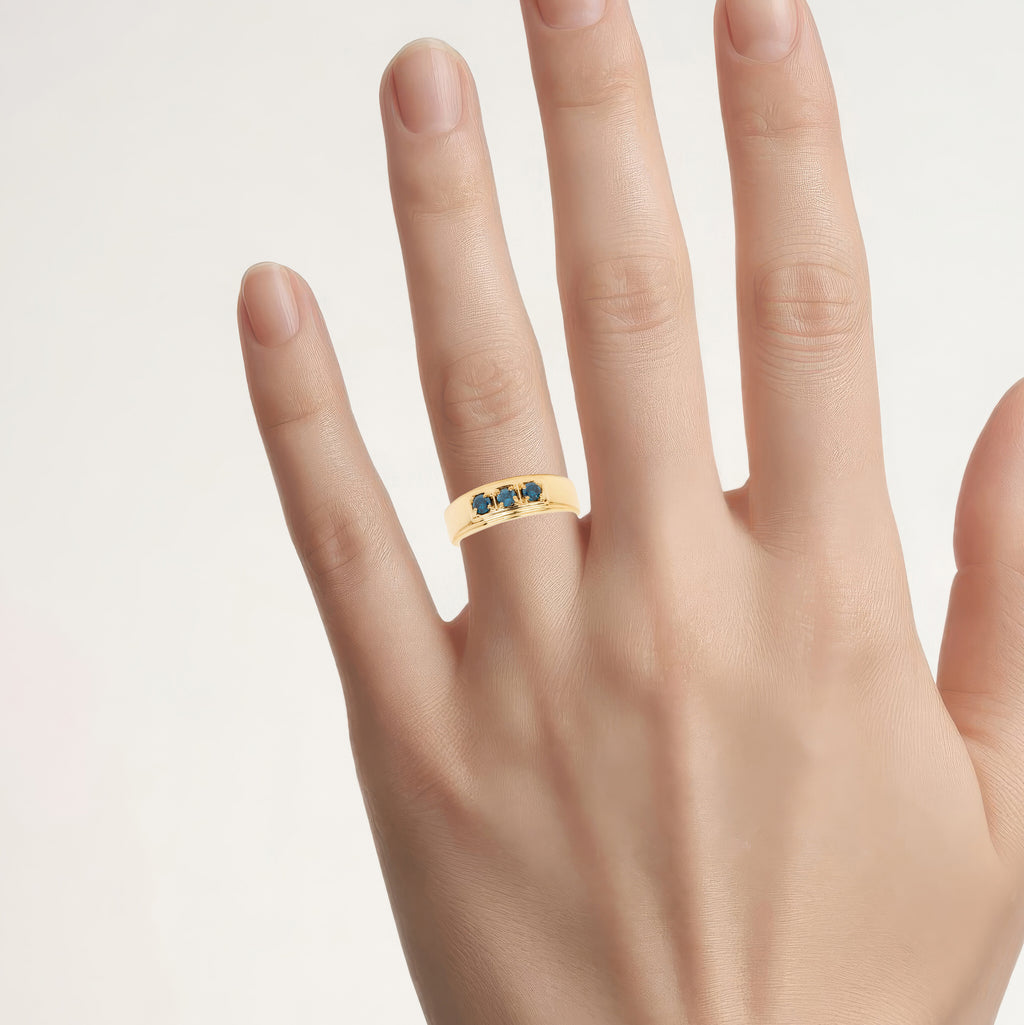 Blue Diamond Ring 0.32 Carats Gold Plated Silver