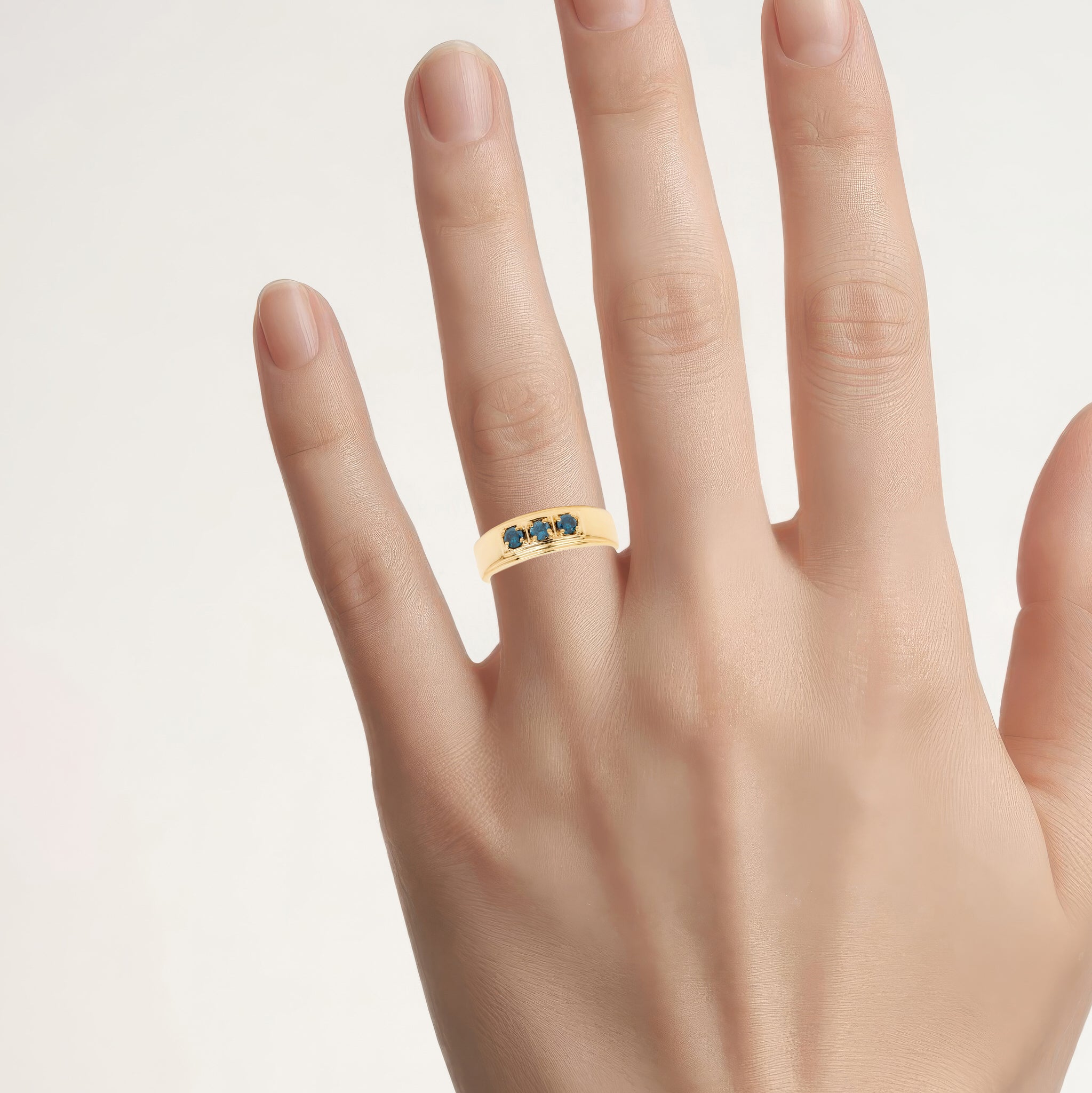 Blue Diamond Ring 0.32 Carats Gold Plated Silver