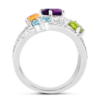 Natural Multicolor Gemstones Cocktail Ring 3.70 Carats