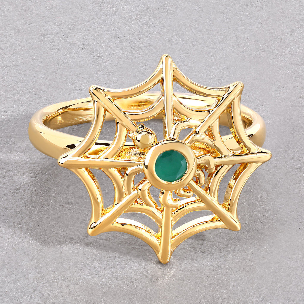 Emerald Spider Web Ring 0.08 Carats Gold Plated Silver