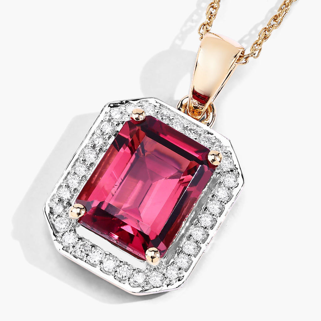 Rubellite Pendant With Diamonds 2.72 Carats 14K Yellow Gold