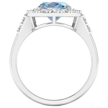 Aquamarine Cocktail Ring Diamond Halo 2.8 Carats Total 14K Gold