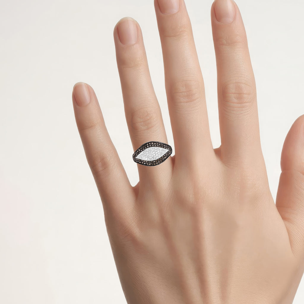 Champagne Diamond Leaf Ring With White Diamonds 0.46 Carats Sterling Silver