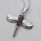 Garnet Dragonfly Pendant With White Topaz 2.2 Carats Sterling Silver