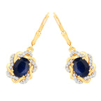 Natural Blue Sapphire Earrings With White Topaz 3.42 Carats Gold Plated Silver