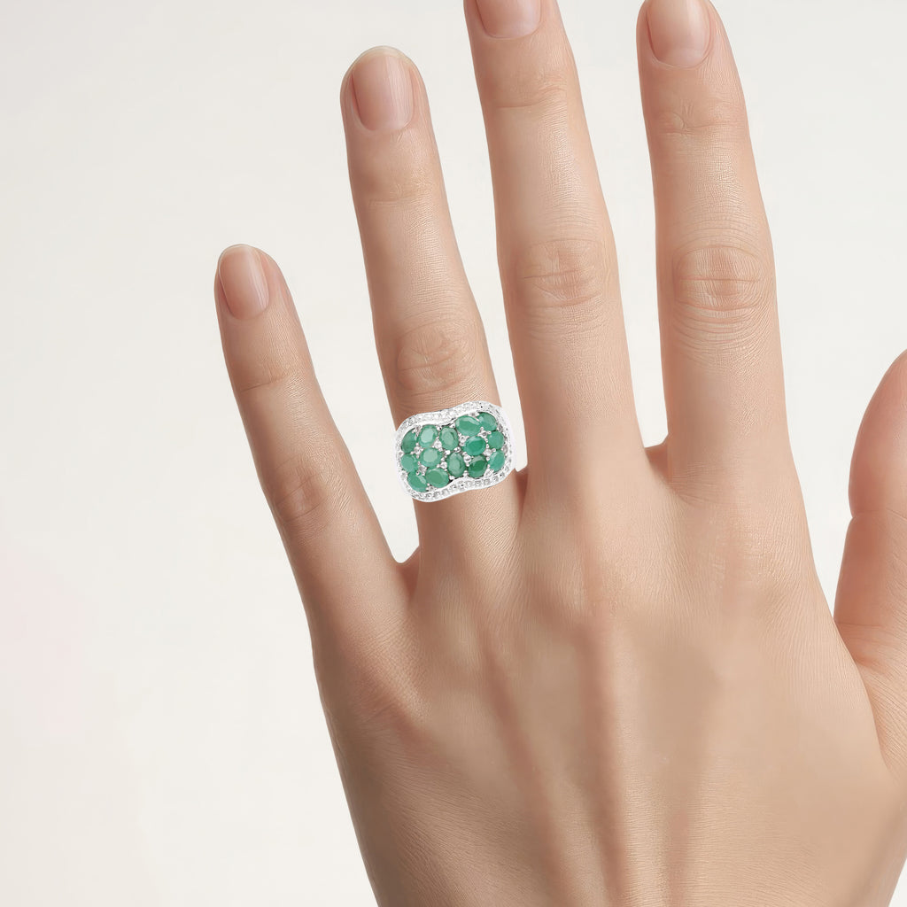 Emerald Ring With White Topaz 2.16 Carats Sterling Silver