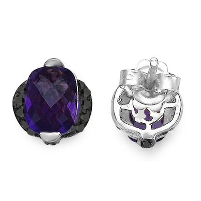 Amethyst Earrings With Black Diamond 3.1 Carats Sterling Silver