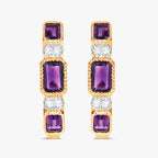 Amethyst Hoop Earrings With White Topaz 2.12 Carats Gold Plated Silver