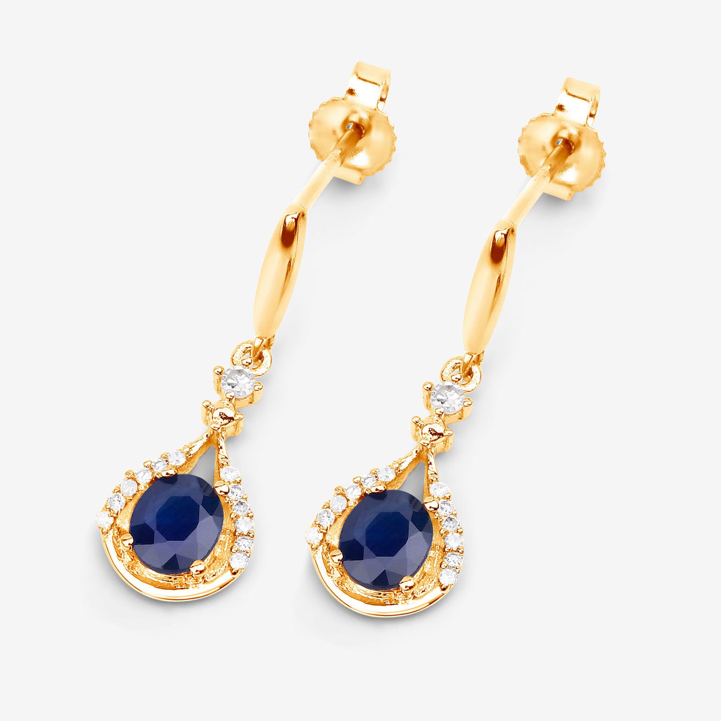 Natural Sapphire Earrings With Diamonds 0.82 Carats 14K Yellow Gold